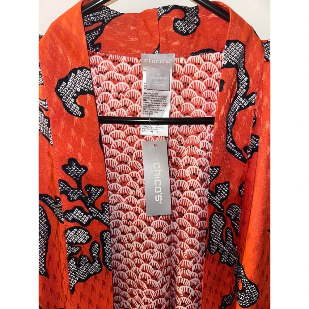 Chicos Orange Floral Kimono Topper Jacket Open Front Size 4 XL XXL New With Tags